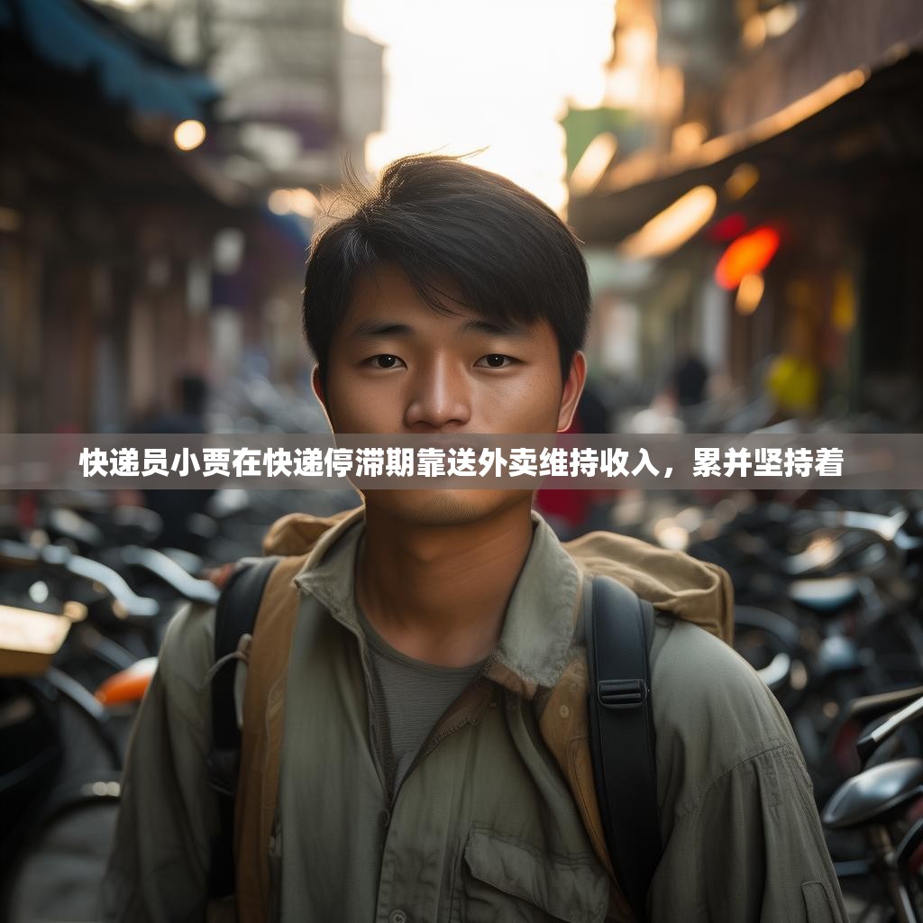 快递员小贾在快递停滞期靠送外卖维持收入，累并坚持着