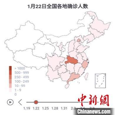全国新冠肺炎确诊人数随时间变化的分布地图。 钟欣 摄